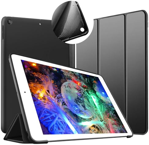 VAGHVEO Funda para iPad 9ª Generación 10.2 Pulgada 2021/iPad 10,2 2020 8ª/iPad 7ª 10,2 2019 Ligera Silicona Case Cover [Auto-Sueño/Estela], Flexible Cubierta Trasera de TPU Suave Cáscara, Negro