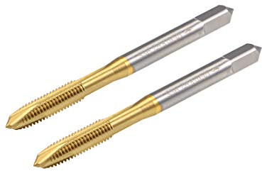 sourcing map 2pcs Taraud à fileter à pointe en spirale Filetage M5 x 0,8, Filetages rectifiés H2 3 cannelures, Acier rapide HSS 6542, Revêtement en titane, Tige ronde avec extrémité carrée