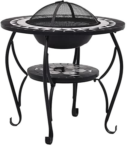 vidaXL Tavolo con Braciere a Mosaico Robusto a 4 Gambe con Griglia Stufa per Esterni Barbecue Nero e Bianco 68 cm in Ceramica Telaio in Acciaio