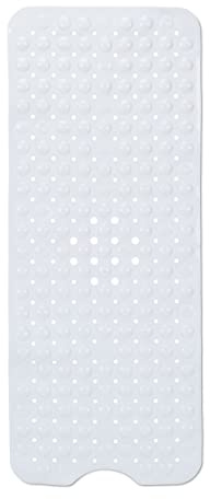 Relaxdays Badewannenmatte, extra große Badewanneneinlage, Saugnäpfe, Massage, Antirutsch Wannenmatte, Bambus, weiß, 100x40cm
