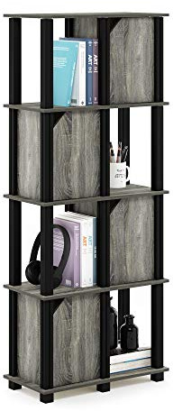 Furinno Brahms 5-Tier Storage Shelf with 4 Doors, French Oak Grey/Black