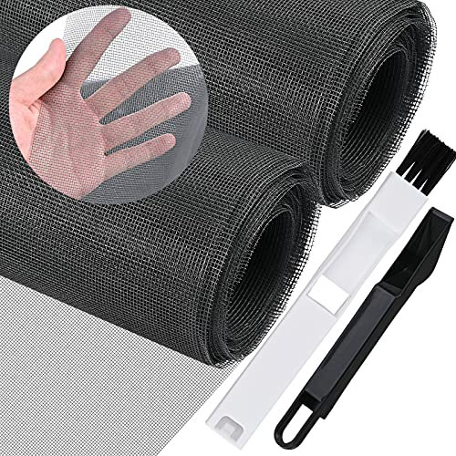 Cieex - Mosquitera, 2 unidades, 200 x 200 cm, mosquitera para ventana, rollo de fibra de vidrio, mosquitera, para ventanas y puertas antiinsectos, color gris