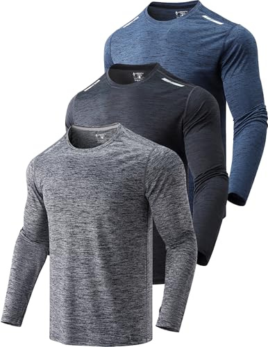 Liberty Imports 3 Pack Men's Long Sleeve Workout Shirts, Dry Fit Moisture Wicking Athletic Tops with Thumbholes (Set 1, Large)