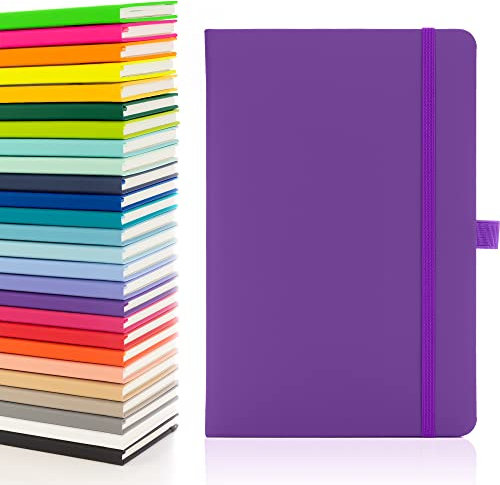 Notes London Eco A5 Notizbuch mit linierten Seiten, Stiftschlaufe, Band, Datumsmarkierungen und Papiertasche, mittleres gebundenes Tagebuch, Notizbuch, nachhaltig angebautes Papier (lila)
