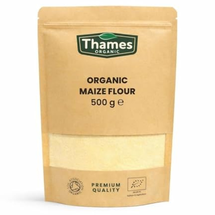 Organic Maize Flour 500g - 100% Pure & Natural Flour - No Additives, No Preservatives - Vegan, Non-GMO, Certified Organic - Great for Baking, Cooking - Thames Organic