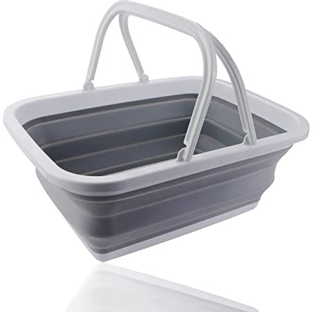 Zusammenklappbare Wanne mit Griff, Faltbarer Wäschekorb Tragbarer Picknickkorb Faltbare Abwaschschüssel für Wandern Zuhause Wäscheaufbewahrung 1 Packung Grau 8,5 l