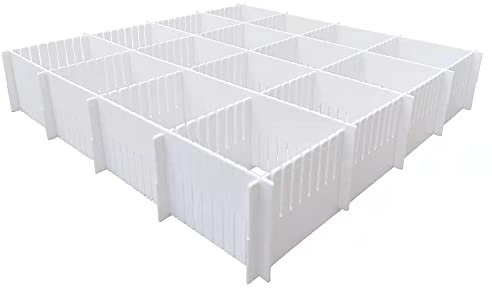 KnnRiim 20 Piezas Separadores de Cajones, 38 x 7 cm, Delgado, Organizadores Modulares de Plástico, Separadores DIY Ajustables para Cajones, Ropa, Dormitorio, Baño, Cocina, Escritorio, Oficina, Blanco