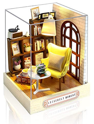 Cuteefun DIY Puppenhaus Miniatur Haus für Anfänger zum Bauen, Miniatur Puppenhaus zum Selber Bauen, Minaturen Häuser Kit mit Werkzeugen, Bastelset Häuschen Holz (Gemütlicher Moment)