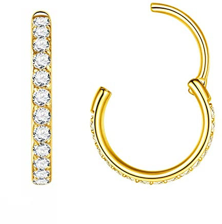 Popuhoops Nasenringe Zirkonia Nasenring Knorpel Ohrring Klar CZ Hoop Septumring Clicker 316L Chirurgenstahl Körperpiercing Helix Ohrläppchen Daith Rook Conch Tragus Piercing Schmuck 0,8mm 1,0mm 1,2mm