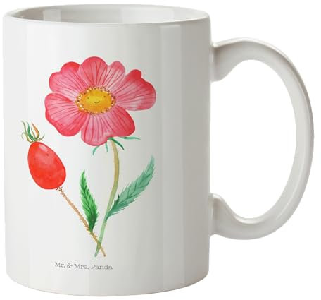Mr. & Mrs. Panda Tasse Blume Hagebutte - Geschenk, Frühlings Deko, schlechte Gedanken, Blumen Deko, Kaffeetassen, Kaffeetasse, Sommer Deko, Tasse
