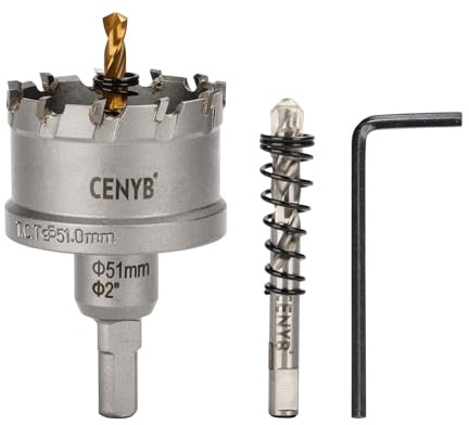 CENYB 2 Zoll, 51mm Lochsäge Hartmetall-Bohrer mit Wolframkarbidspitzen und 2 Titan-beschichtete Führungsbohrer, geeignet für Stahl und Holz.