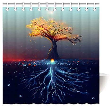 Violetpos 180x180 cm Anti-Schimmel und Wasserabweisend Shower Curtain mit 12 Duschvorhang 3D Digitaldruck Mystisch Lebensbaum Golden