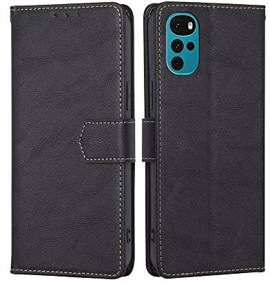 RankOne Funda Compatible con Motorola Moto g22 (6.5 Inches), Funda de Piel Tipo Folio Flip Protectora con Ranura para Tarjeta Carcasa - Negro