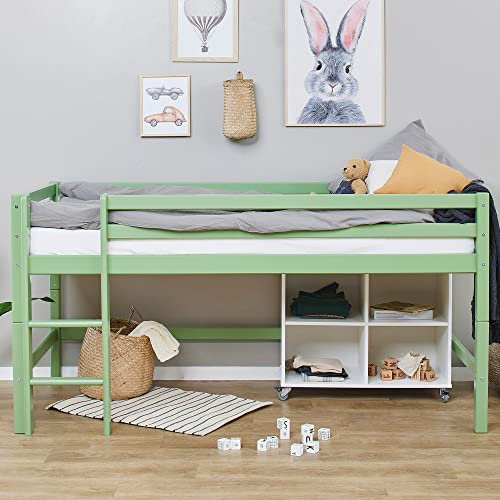 Hoppekids ECO Dream Kinder Hochbett 90x200 mit Lattenrost | Blasse Grün Massivholz | Holz Bett für Mädchen und Jungen