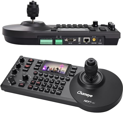 Chameye NDI PTZ Controller mit 4D Joystick und 3-Zoll-Bildschirm, mit RS232/485, LAN(PoE), 7-Kameras-Verknupfungen, VISCA, PELCO-D/P, NDI-Lizenz inklusive(E300)
