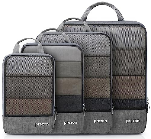 Prezon Conjunto de 4 cubos de embalaje compresibles, organizadores de maleta extensibles para viajes y almacenamiento en casa, Gris