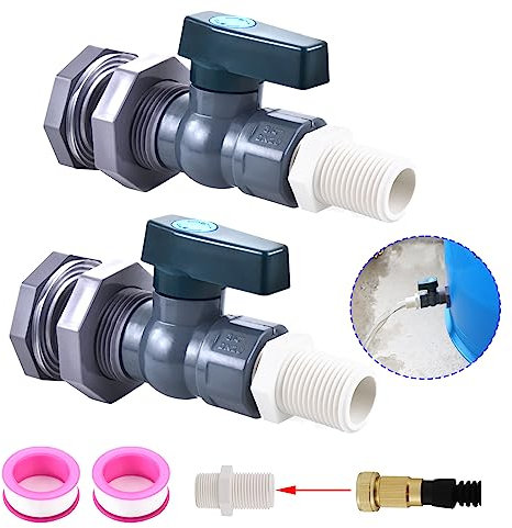 LUOFANT PVC Rain Barrel Spigot Kit, 2 Pack, PVC Material, Ball Valve, Rain Barrel Accessories, Garden Barrel Kit