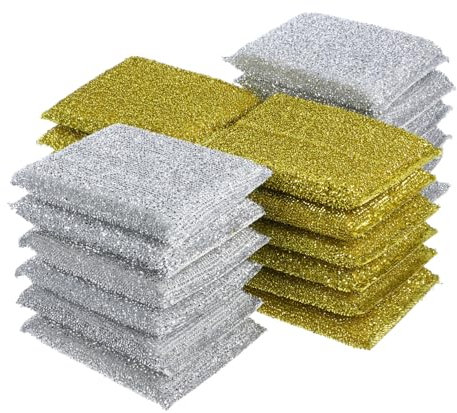 Healeved 24 Stück Geschirrspülschwämme Küchenreinigungsschwämme Langlebige Scheuerschwämme in Gold Und Silber Für Reinigung Von Küche Und Bad