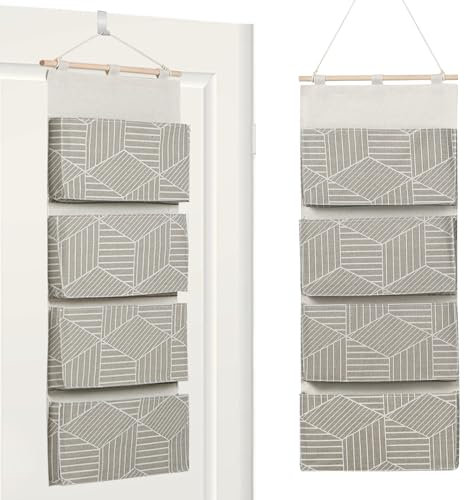 Dubest Hängeorganizer mit 4 Taschen, Hängeaufbewahrung Tür Organizer Kleiderschrank mit Haken Hängende Aufbewahrungstasche für Schlafzimmer Wohnzimmer Büro Kinderzimmer Deko(Grau,1 Stück)