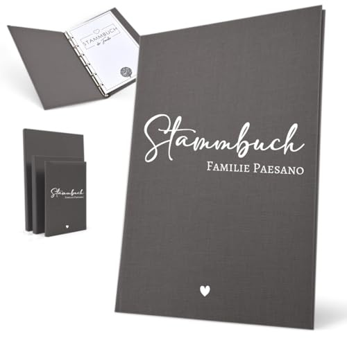 Hochzeitideal Stammbuch zur Hochzeit – A5 in Dunkelgrau – 'Claudi' Nr. 303 – personalisierbares Familienstammbuch & Erinnerungsbuch, handgefertigt in Deutschland