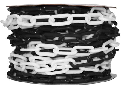 25 Meter 6 MM Plastic Chain - Black and White | Plastic Barrier Chain | Durable Safety Chain for Crowd Control, Construction Sites, and Hazardous Areas