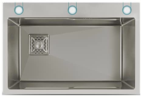 Edelstahl-Küchenspüle, multifunktionales, handgefertigtes Unterbau-Waschbecken, Abfluss auf der linken Seite, 3 Löcher verbunden (Farbe: Silber, Größe: 75 x 45 cm)
