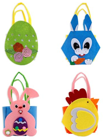 Ostern Süßigkeiten Taschen,Asudaro 4Pcs Ostertasche aus Filz Ostern Kinder Süßigkeiten Geschenk Tasche Geschenktüte Osterkorb mit Griff-für Ostern Party Verpackung Geschenke für Kinder Typ 1