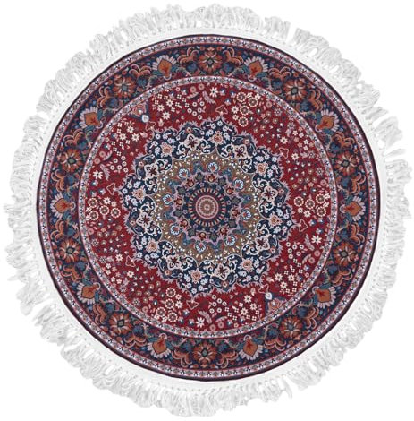 Mazovia Teppich Rund Orientalisch Vintage - Waschbar rutschfest - Weich Traditioneller Teppich für Wohnzimmer Orientteppich - Fußbodenheizung geeignet - Rot Burgunderrot 120 x 120 cm