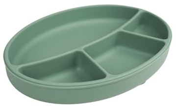 THERMOBABY - Assiette Compartimentée En Silicone - Assiette Ventouse Pour Bébé - Incassable - Antidérapante - Passe Au Lave-Vaisselle Et Au Micro-Ondes - Vert Sauge
