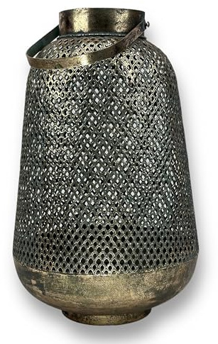Crispe Home & Garden | orientalisches Windlicht aus Metall | Laterne Ranchi | Türkis/Gold | Höhe 48 cm mit Henkel 62 cm Ø 31 cm | mit Henkel aus Metall | Goldschimmerndes Licht