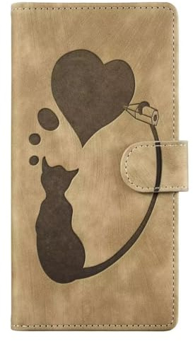 Lederhülle für iPhone 15 Pro Max Hülle, Katzen muster Flip Wallet Handyhülle PU Leder Tasche Case Standfunktion Kartenfach Schutzhülle für iPhone 15 Pro Max,Khaki