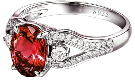 BCughia Hochzeit Ring Damen, Damenring 925 Silber Damen Oval Form Rot Zirkonia Ring Größe 63 (20.1)
