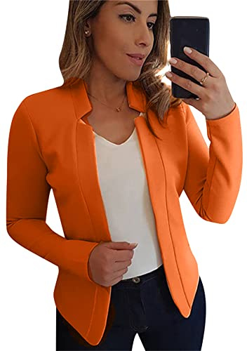 YMING Da Donna Lunghe Cardigan Business Office Trench Semplice Elegante Blazer da Ufficio Business Arancia 3XL