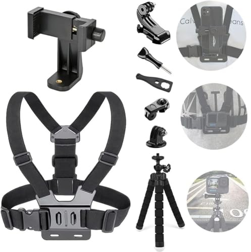 YHTSPORT Harnais de Support de Poitrine, Sangle de Fixation Poitrine pour Téléphone Portable, Harnais de Sangle Fixation Poitrine Compatible avec Gopro/Téléphone et Autres Caméra d'action