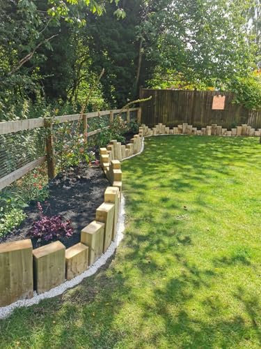 Easy to Install Wooden Lawn Edging Border - Simply Hammer into Place, No Trenches to Dig - Durable Garden Edging - Vertical Sleeper Edging Kit (MH200-300-400-300-0.8M) (200mm=1/300mm=2/400mm=1)
