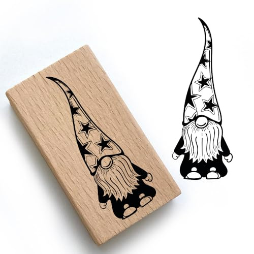 Weihnachtsstempel - Wichtel - Motivstempel aus Holz & Gummi zum Karten basteln, Weihnachten Stempel, Adventskalender (Wichtel 4)