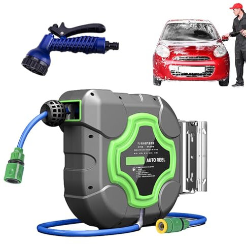 Retractable Water Hose - Lock Any Length, Retractable Garden Hose Reel | Wall Mounted Slow Rewind Automatic Hose Reel for Garden