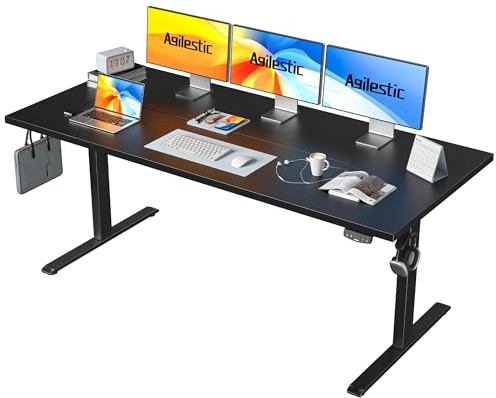 Agilestic Höhenverstellbarer Schreibtisch 180 x 80 cm | Schreibtisch elektrisch mit 2 Speicherplätzen, Stehschreibtisch mit vierteiliger Tischplatte, Computertisch, Schwarz