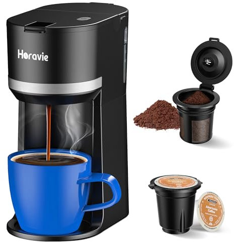 Horavie Petite cafetière à portion unique pour tasses K et moulus, cafetière rapide à une tasse avec réservoir de 340,2 g, taille compacte pour la maison, le bureau, le camping-car et les voyages