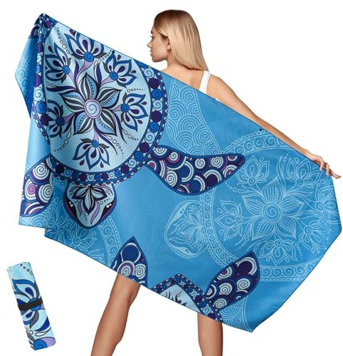 Aonext Strandtuch XXL 100x200cm, Microfaser Handtücher Kompakt und Sandfest, Leicht und Schnelltrocknendes Handtuch, Wird mit Netztasche Geliefert, Badetuch für Strand, Gym, Travel, Strand, Sauna