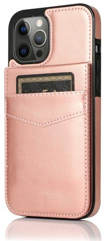 MVVKKY Custodia in pelle flip per iPhone 16 15 13 12 Mini 14 11 X XR XS Pro Max 7 8 Plus Custodia portafoglio con porta carte di credito Cavalletto, rosa, per iPhone 13 Mini