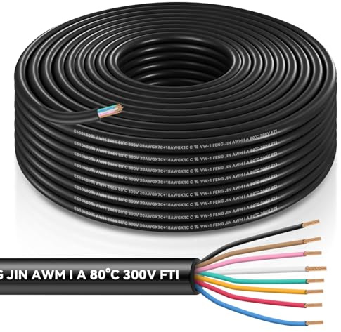 BILIPLE Cable de vehículo de 8 núcleos, 5 m, cable de remolque de 8 pines, cable de vehículo de camping con sección transversal de cable 7 x 0,5 mm² + 1 x 0,75 mm², cable de vehículo para iluminación