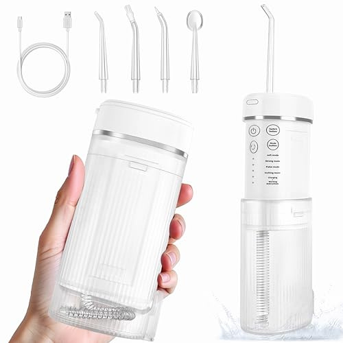 NXPZ Idropulsore Dentale Portatile, Apparecchio Dentale Elettrico Senza Fili con 4 Modalità e 4 Ugelli, Serbatoio Estendibile 160 ml, Ricaricabile USB-C, Impermeabile IPX7, Ideale per Viaggi e Casa