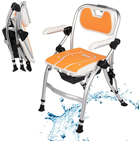 Chaise Percée De Chevet À Hauteur Réglable, Fauteuil Roulant, Chaise Percée Pliante À Un Bouton, Chaise De Douche Multifonctionnelle, À Utiliser Comme Toilette Mobile, Voyage, Facile À Plier Pour Les