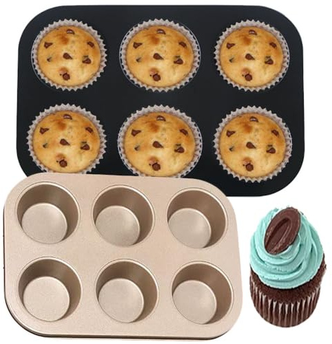 YLOOKO 2 teglie per muffin in acciaio al carbonio per 6 muffin, muffin, vassoio per muffin e in acciaio al carbonio, stampo per muffin, cake e toast
