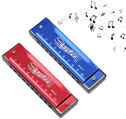 2 Pcs Harmonica Kids, Mouth Organ, 10 Hole 20 Tone Harmonica for Kids & Adults, Perfect Music Gift for Beginners and Performers (Red/Blue)