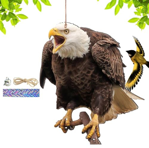 Fake Hawk, Pigeon Bird Scarers For Trees Gardens, Owl Decoy To Scare Birds Away, Garden Protector Decor Waterproof With Bell, Roofs Patio Balcony Tree Wind Chime