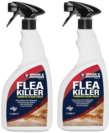Spear & Jackson Flea Killer, 2 x 1 Litre Spray, Multi-Insect Control for Hard and Soft Furnishings