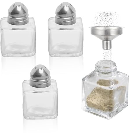 REYIN-CHHN Juego de 3 mini saleros y pimenteros de 0.5 onzas, pequeños tarros de especias individuales de vidrio con embudo, botellas de condimento para restaurante, boda, fiesta, hogar