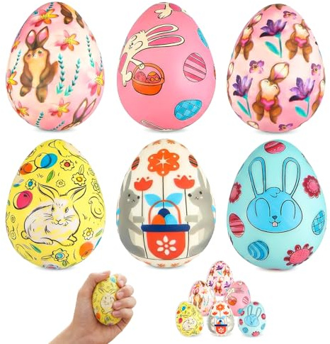 Kuvarix 6 Stück Ostereier Stressball Kinder, Ostern Anti Stress Bälle, Osterei Spielzeug Bunte Superweiche Squeeze Ostereier für Easter Basket Stuffers Ostern Party Geschenke Deko
